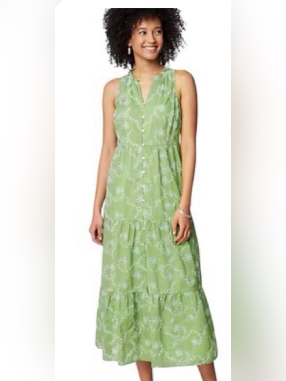 J. Jill Light Green Sleeveless Tiered Midi Dress